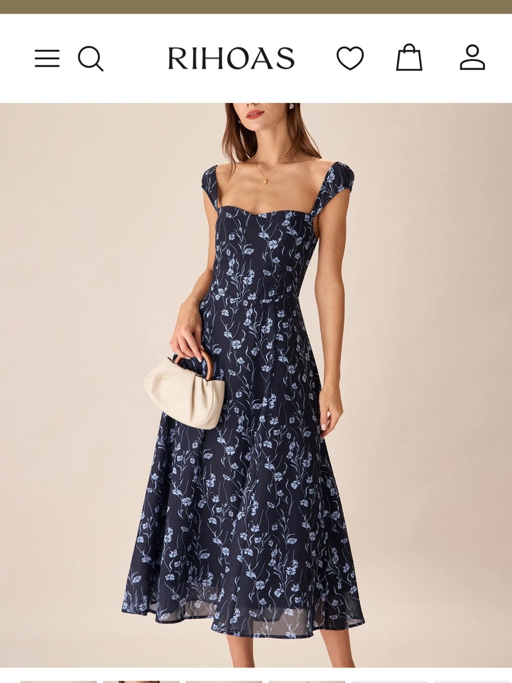 RIHOAS Navy and Light Blue Floral Midi Dress